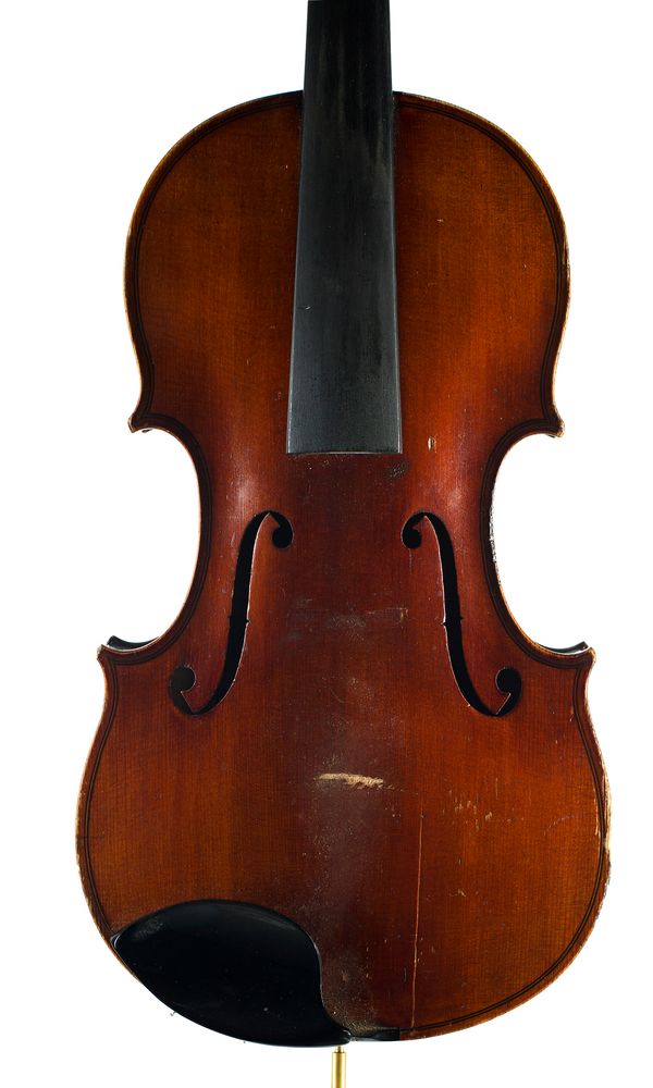 A violin, labelled Ravello, violin maker