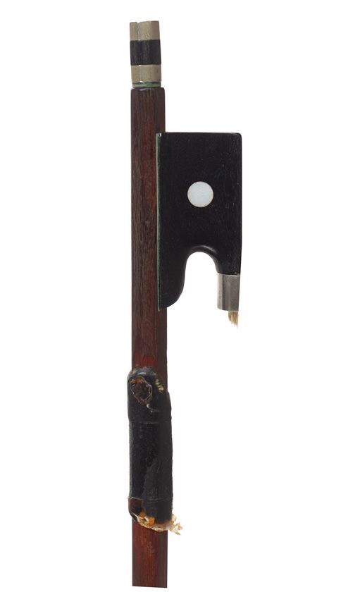 A nickel-mounted violin bow, unstamped