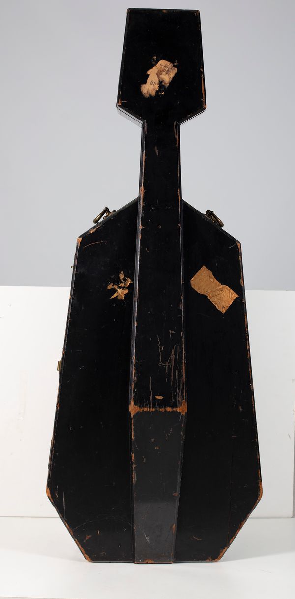 A black wooden cello case
