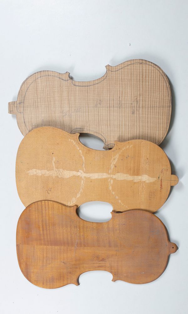 Five partially made violin backs, maple