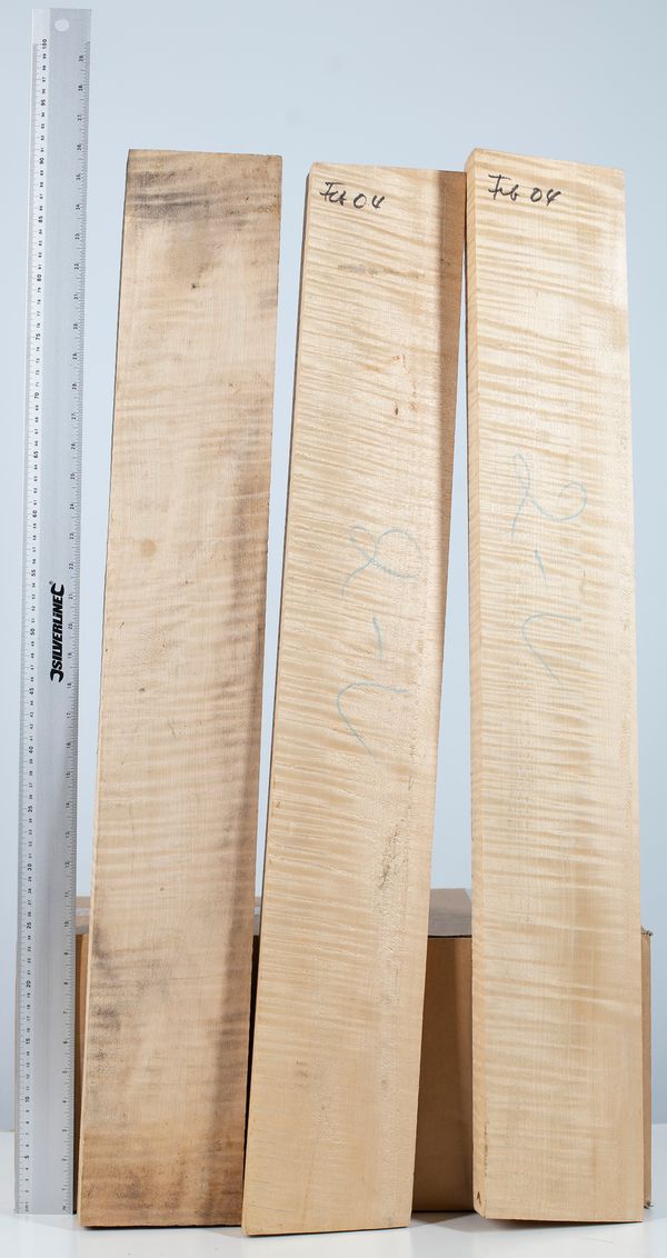 Three lengths of cello ribs, maple