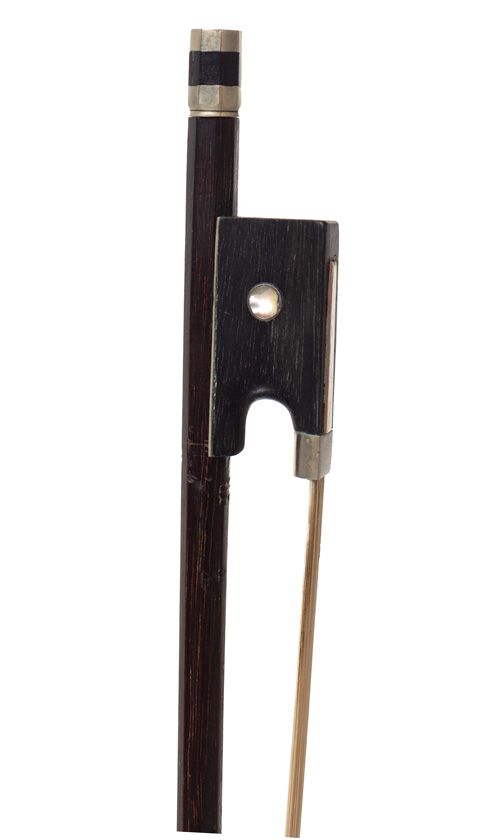 A nickel-mounted violin bow, unstamped