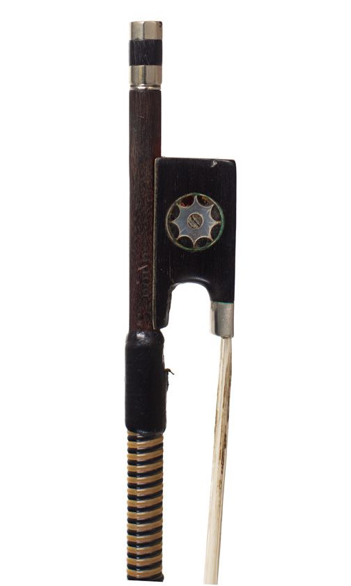 A nickel-mounted violin bow, stamped Dodd