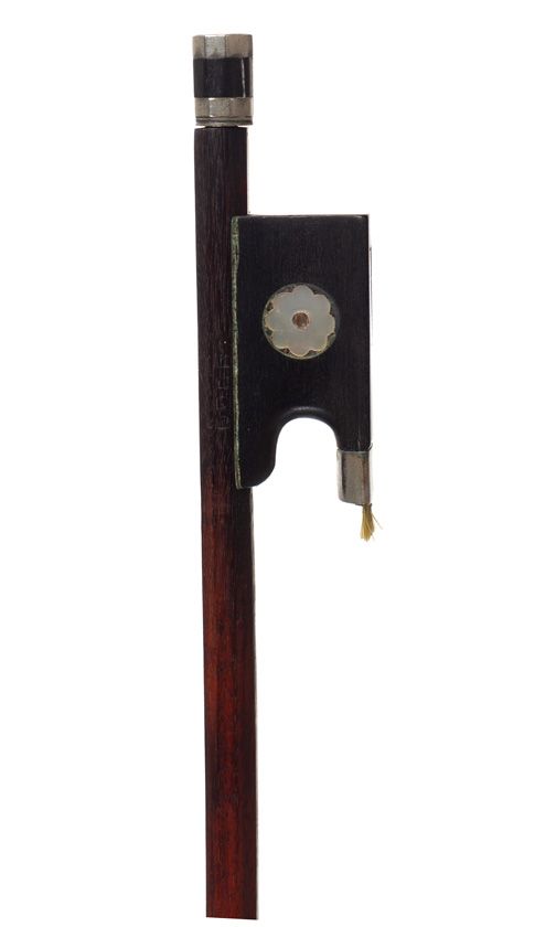 A nickel-mounted violin bow, stamped Dodd