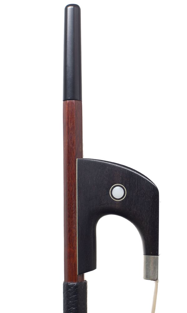 A nickel-mounted double bass bow