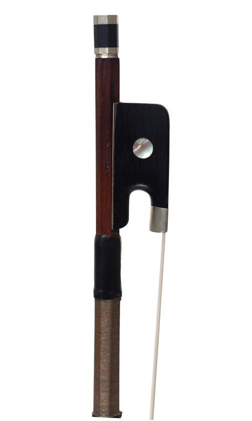 A nickel-mounted violin bow by Charles Louis Bazin, France, circa 1945