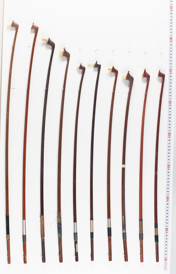Twenty three violin bow sticks and two cello bow sticks, various lengths