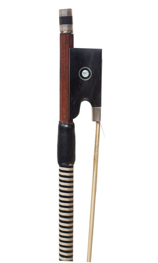 A nickel-mounted violin bow, stamped Vickers