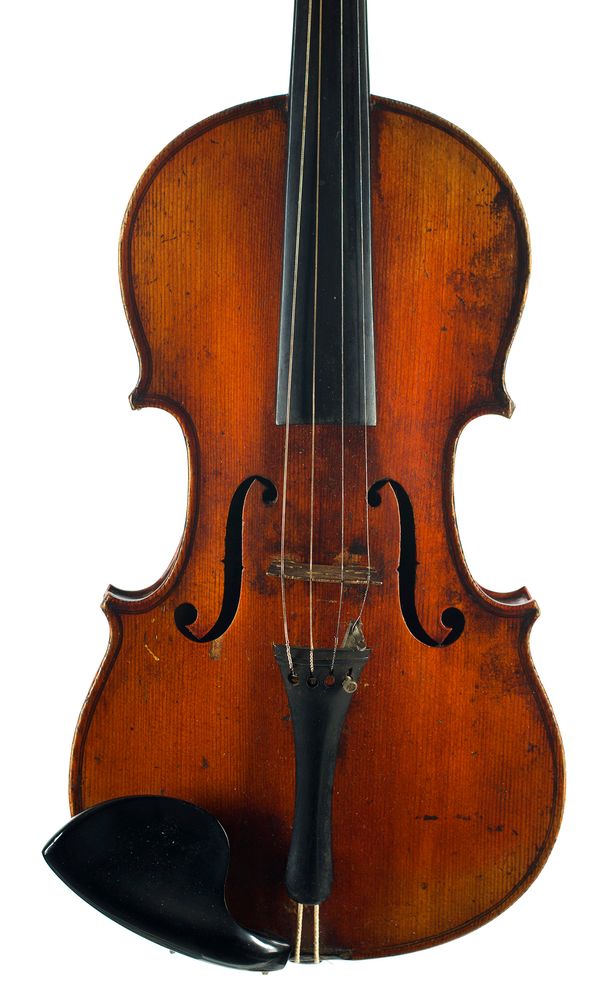 A three-quarter-sized violin, labelled Antonius Stradivarius
