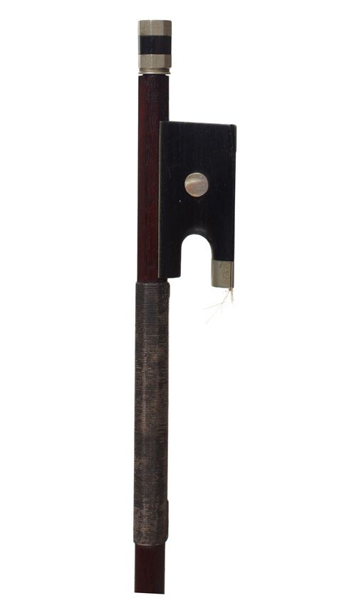 A nickel-mounted three-quarter sized violin bow, unstamped