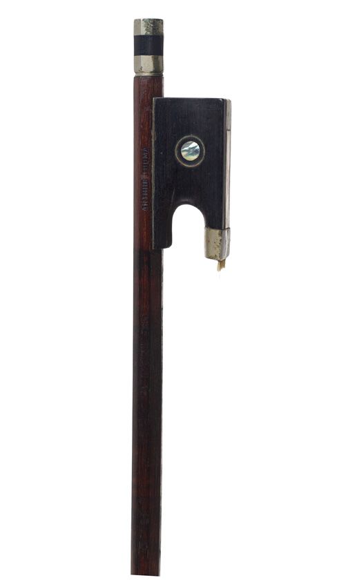 A nickel-mounted violin bow, stamped Arthur Thoma