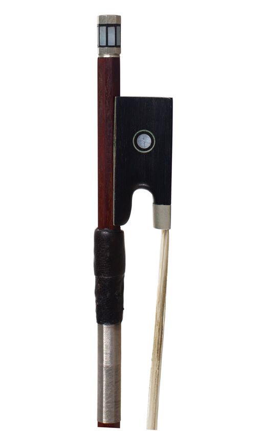 A nickel-mounted violin bow, Workshop of E. M. Penzel, Germany