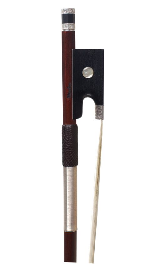 A silver-mounted violin bow, stamped Mai[?]