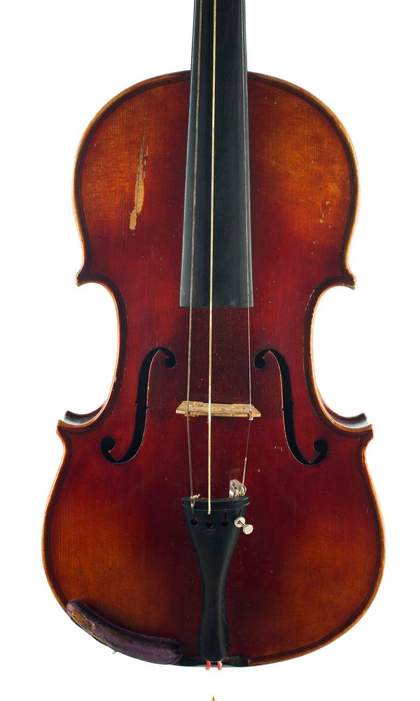 A violin, labelled Antonius Stradivarius Over 100 years old