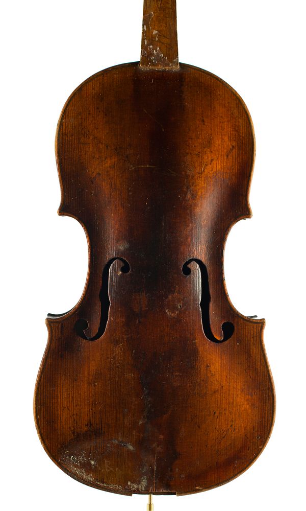 A violin, labelled Fransesko Ruggeri