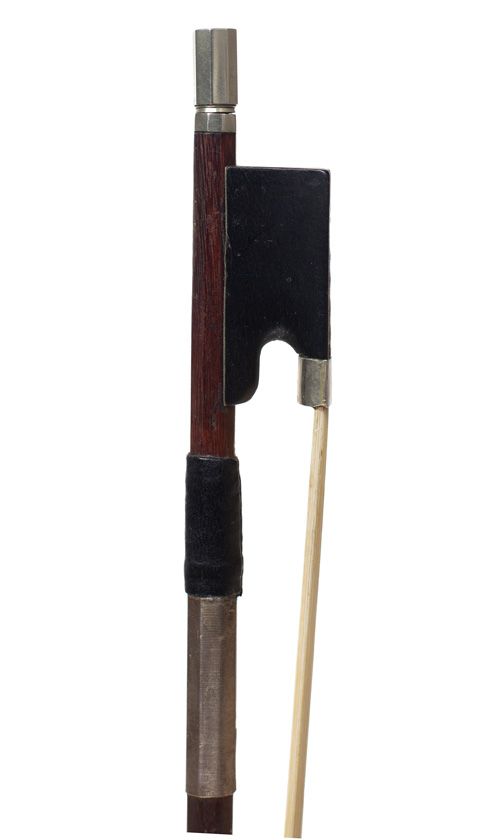 A nickel-mounted violin bow, stamped H. R. Pfretzschner