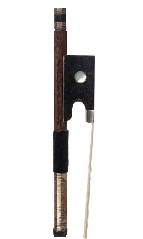 A nickel-mounted violin bow, stamped H. Pfretzschner