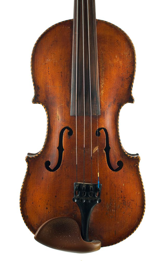 A violin, labelled Friedrich Solmann