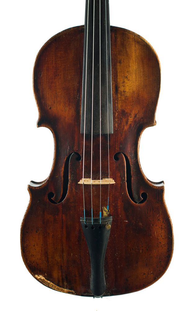 A violin, labelled Opravil J. B. Herclik
