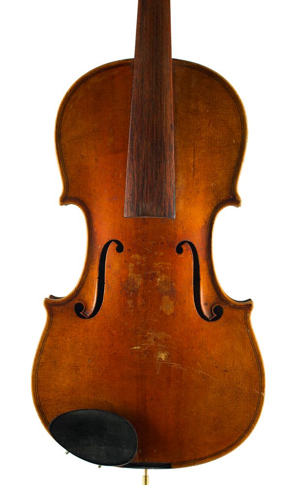A violin, labelled Matthias Heinicke