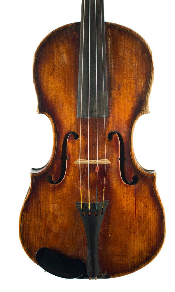 A violin, branded J. Tichy Olomouc