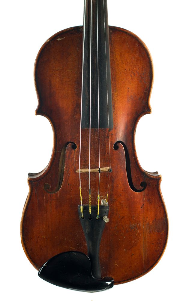 A violin, labelled Eigenhändig über Arbeit von Anton ...