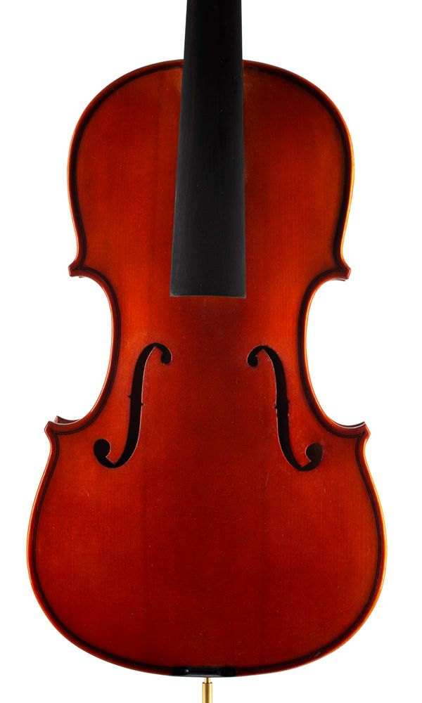 A three-quarter sized violin, labelled The Violin Project