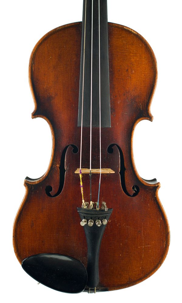 A violin, labelled Nach Nicolaus Amatus