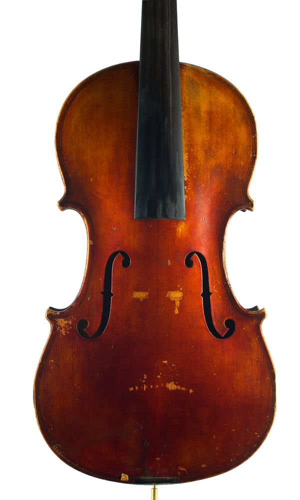 A violin, labelled Made by A. C. Lancaster This Instrument is more than  100 years old .