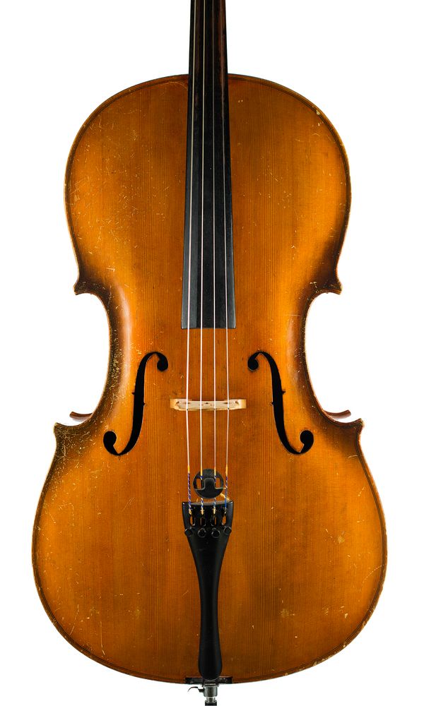A cello, labelled Copy of Jacobus Stainer over 100 years old