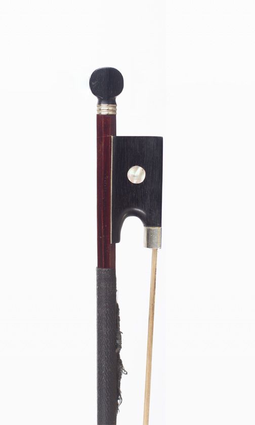 A nickel-mounted violin bow, branded Tourte