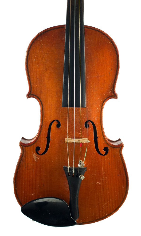 A half-sized violin, labelled Salzard