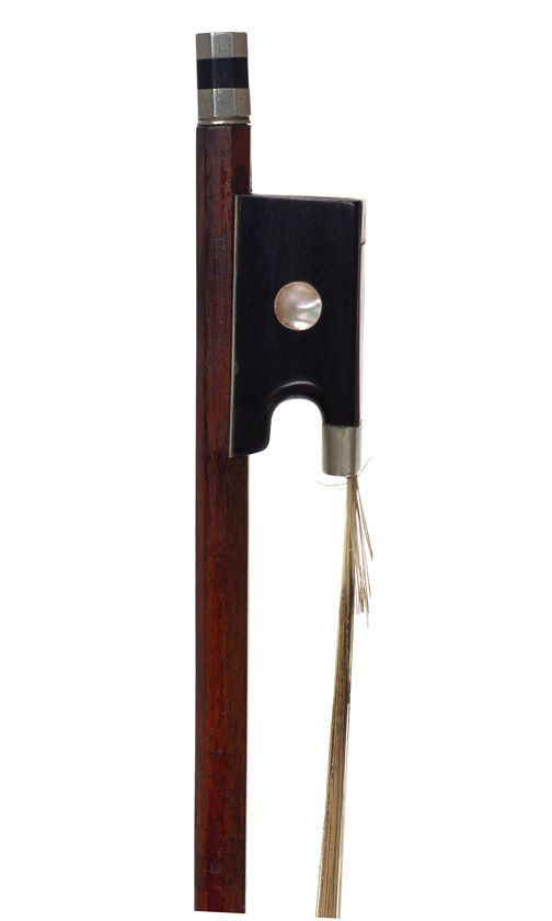 A nickel-mounted violin bow by Ludwig Bausch, Germany, 19th Century