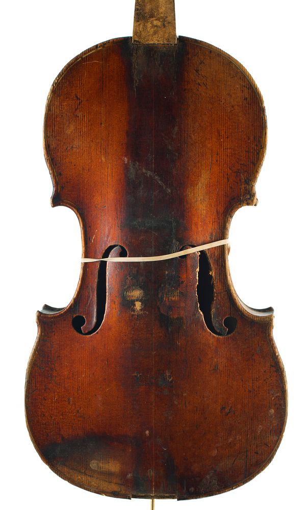 A violin, labelled Nicolaus Amatus