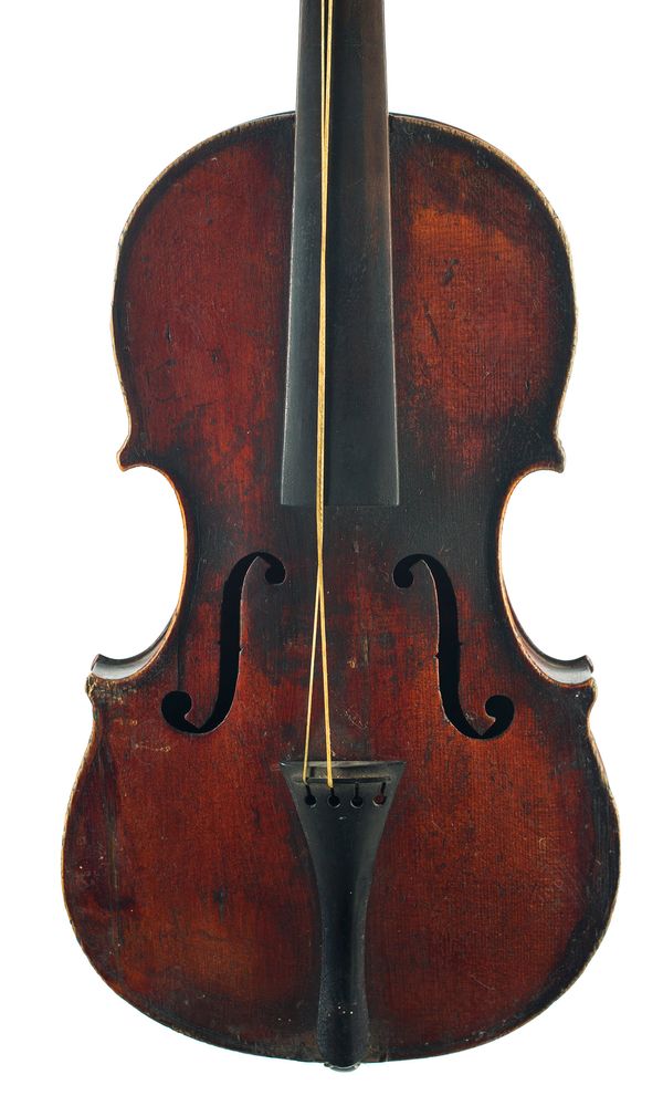 A three-quarter sized violin, labelled Medio Fino