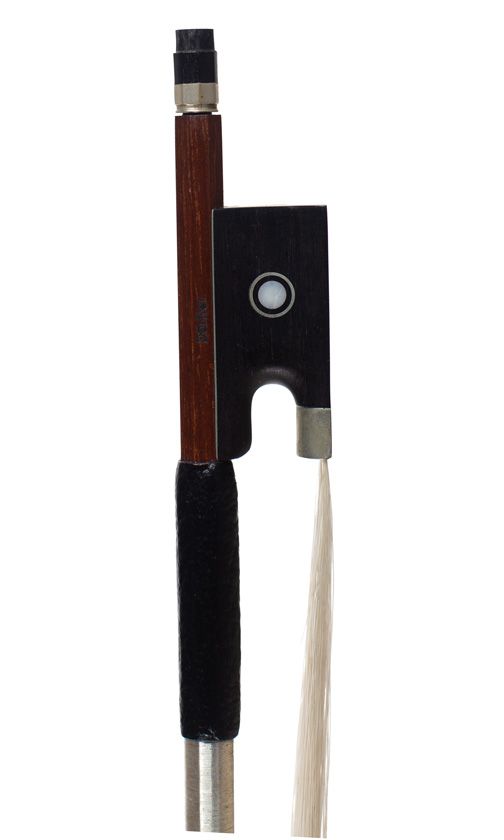 A nickel-mounted violin bow, stamped Dorfler