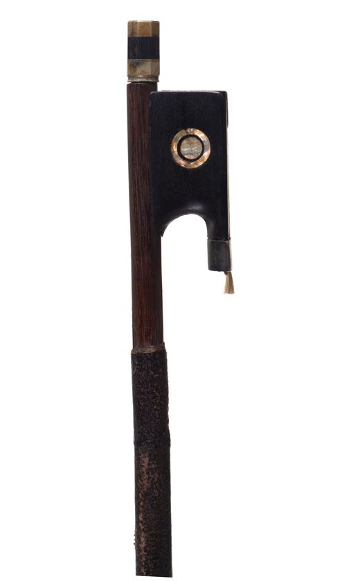A nickel-mounted violin bow, unstamped