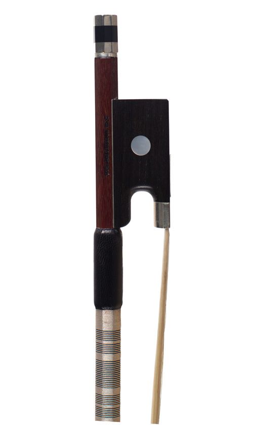 A nickel-mounted contemporary violin bow, Workshop of Metany
