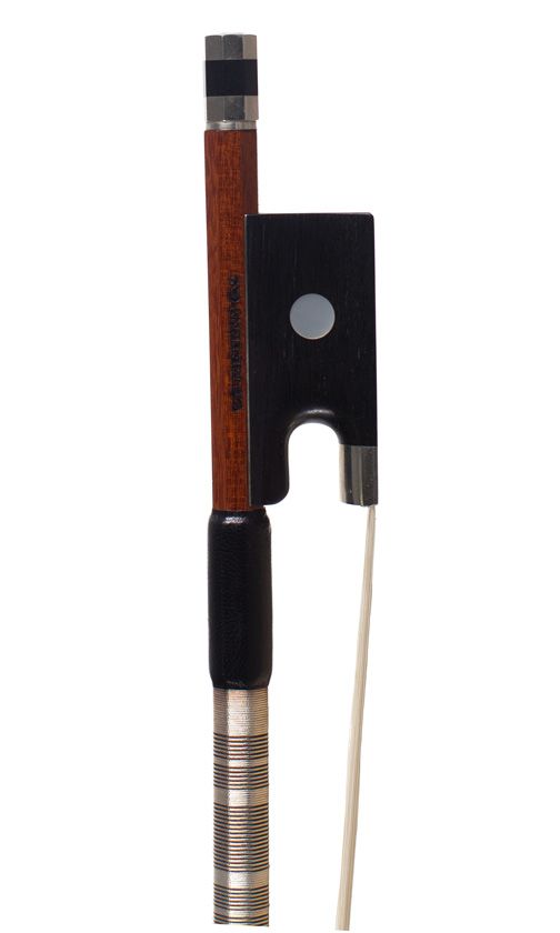 A nickel-mounted contemporary violin bow, workshops of Metany