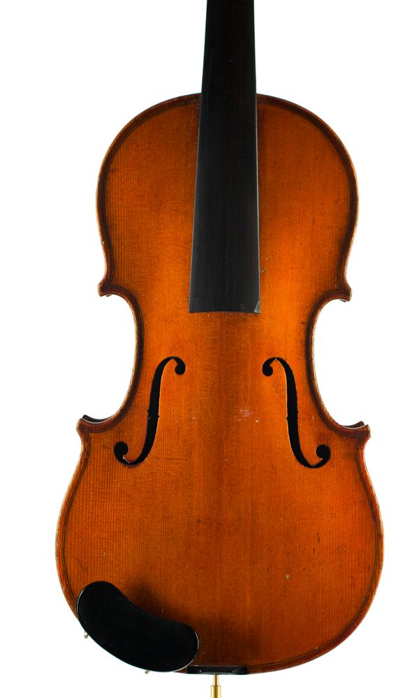 A half-sized violin, labelled Beare & Fils