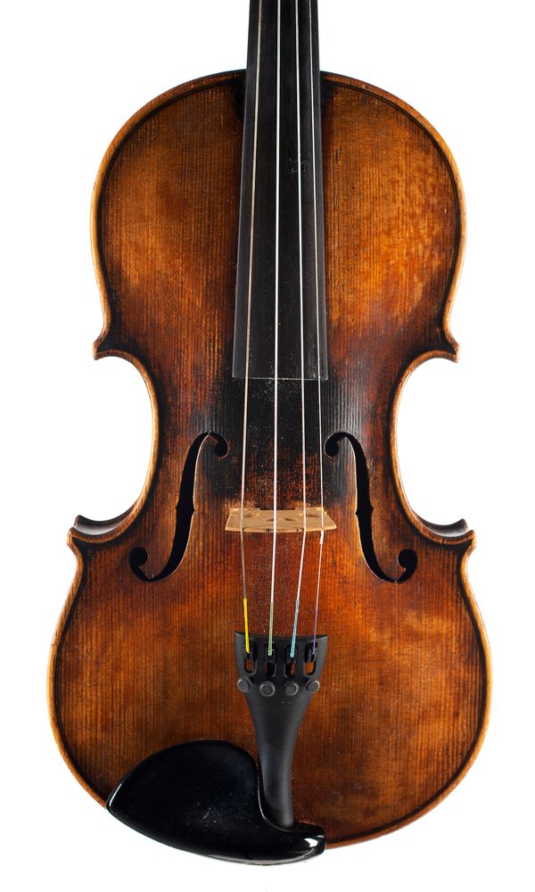 A violin, labelled Nicolaus Amatus