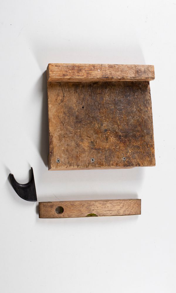 A level, a double bass frog and a bench hook