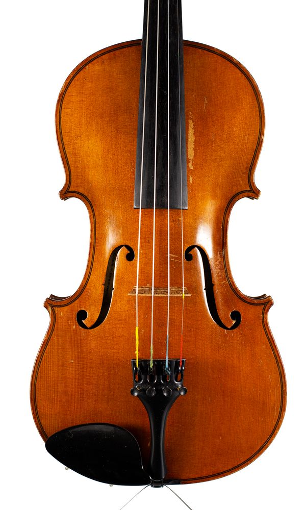 A violin, labelled Max Heiling