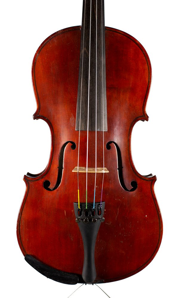 A violin, labelled Julius A Hubicka
