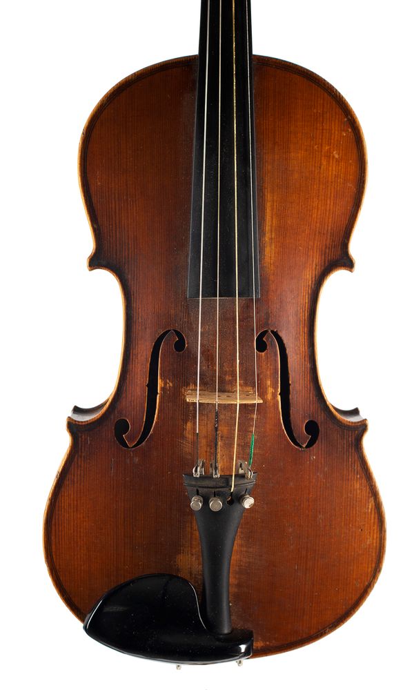 A violin, labelled Copy of Antonius Stradivarius fecit Dresdae ...