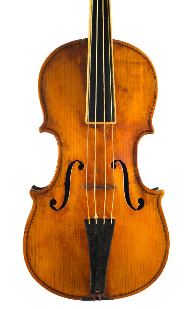 A three-quarter sized baroque violin, indistinctly labelled