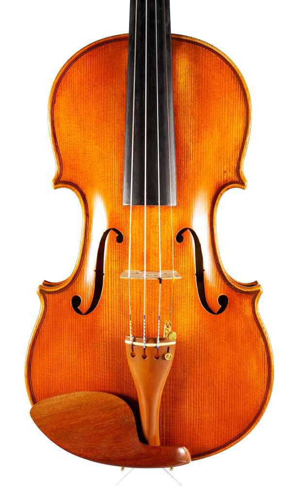 A contemporary violin, labelled Paoli Luigi