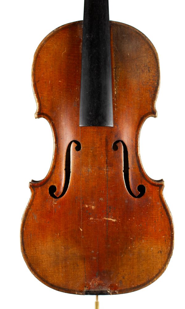A violin, labelled Joseph Guarnerius