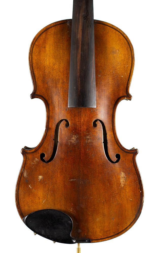 A three-quarter sized violin, labelled The School Violin