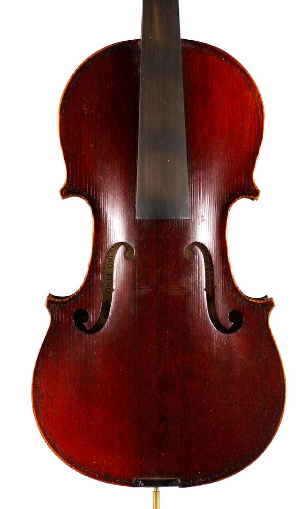 A violin, labelled Medio Fino
